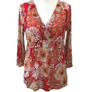 Axcess Orange & White Faux Wrap Babydoll Long Sleeve Stretch Top Size Medium